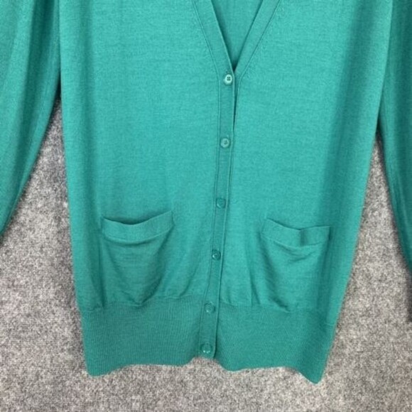 J Crew 100% Merino Wool Cardigan Sweater Women S Green Grandpa Core 6 Button - Picture 7 of 14